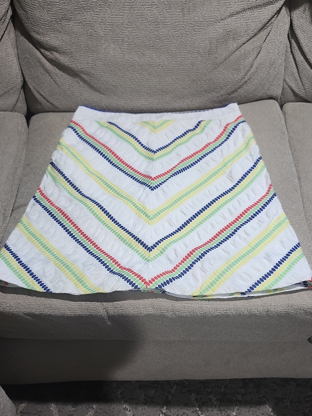 Anthropologie FEI. White Chevron Stripe A-Line Skirt with Multicolor Accents